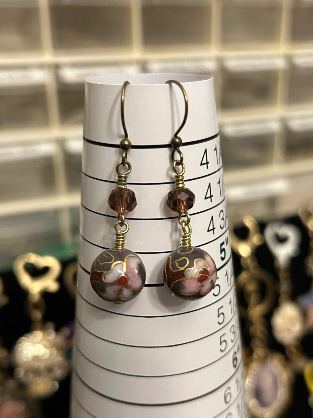Purple Cloisonné Wire Wrapped Earrings
